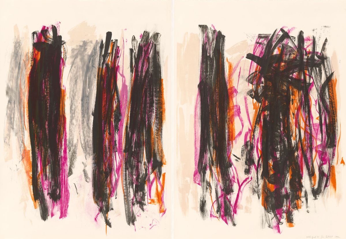 Black, pink and orange abstract expressionist painting