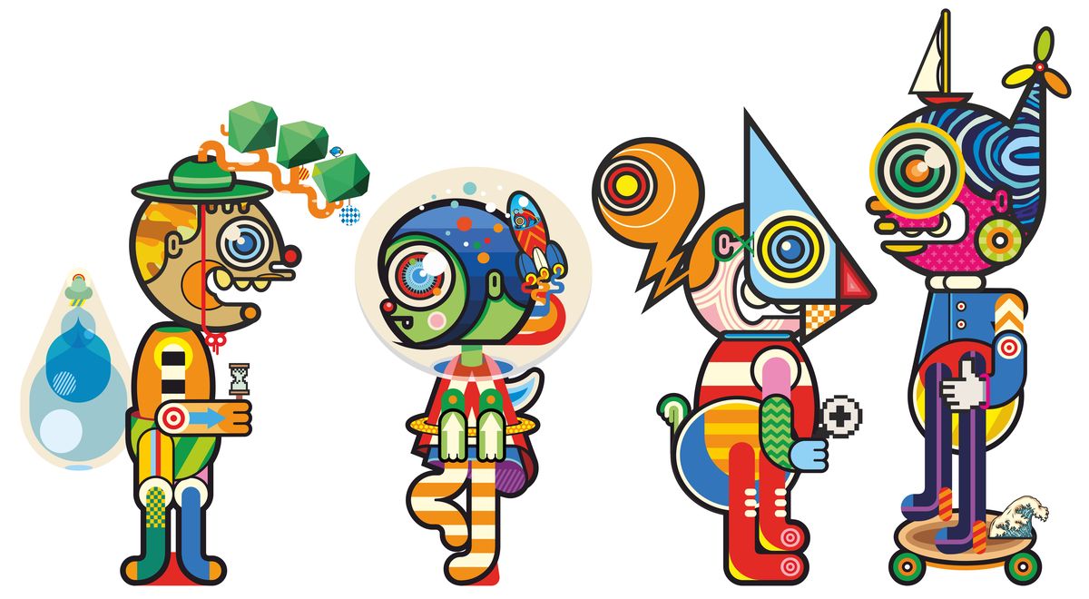 Four cartoon puppet characters